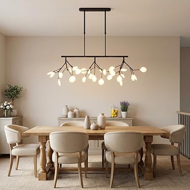 Smart Linear Chandelier for Living Room Modern, 27 Frosted Glass LED Ceiling Light, Alexa & Google Assistant Compatible, 3 Color LED Jhumar for Hall & Dining Room