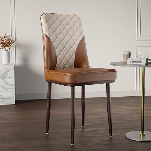 IKON Premium Leather Dining Chair with Cushioned Seat & Metal Legs | Premium Accent Chair for Living Room, Bedroom & Balcony | D.I.Y (Saddle Cream)