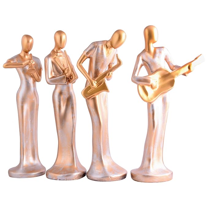 zart Polyresin Lady Hand Musical Instrument Statue Fantasy Showpiece For Home Decor,Living Room Decor,Office Table Decor Showpiece Perfect For Home Hall Shelves(Golden Set Of 4)
