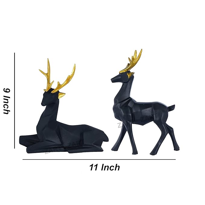zart Resin Deer/Hiran Showpiece for Home Decor & Office Decor (Set of 2) (Black)