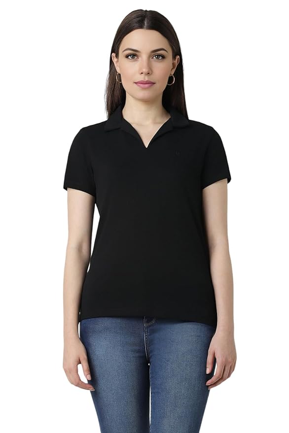 Van Heusen Women's Regular Comfort Fit Cotton Rich V Neck Polo T-Shirt