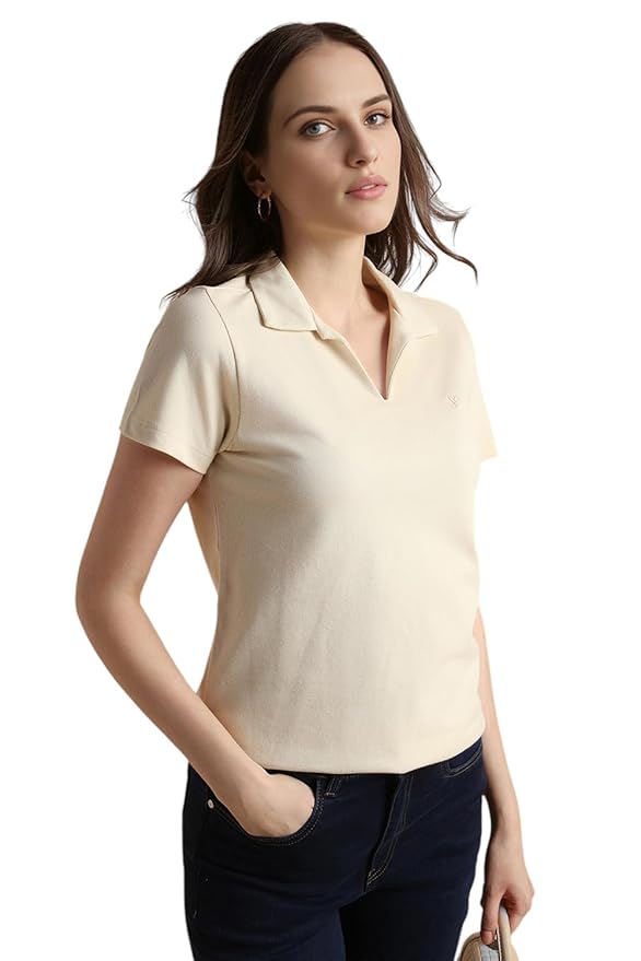 Van Heusen Women's Regular Comfort Fit Cotton Rich V Neck Polo T-Shirt
