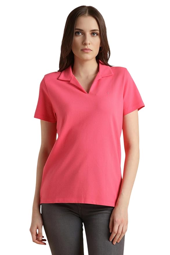Van Heusen Women's Regular Comfort Fit Cotton Rich V Neck Polo T-Shirt