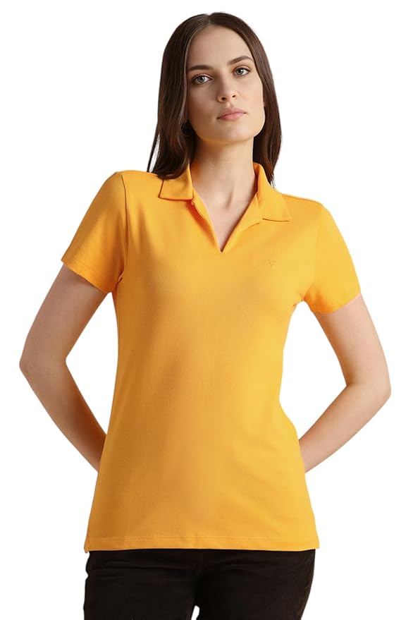 Van Heusen Women's Regular Comfort Fit Cotton Rich V Neck Polo T-Shirt