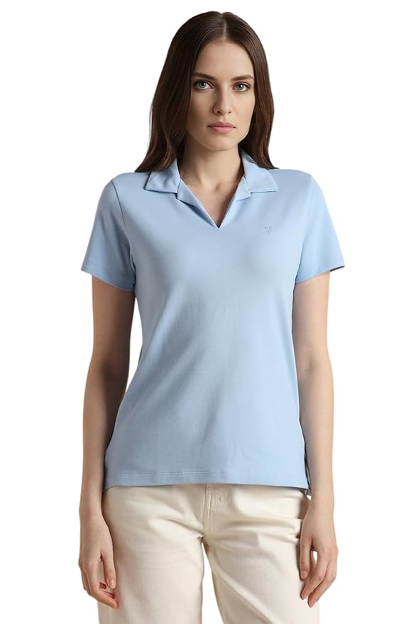 Van Heusen Women's Regular Comfort Fit Cotton Rich V Neck Polo T-Shirt
