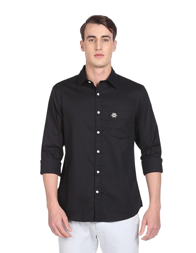 U.S. Polo ASSN. Men's Solid Spread Collar Premium Cotton Dobby Tailored Fit Shirt