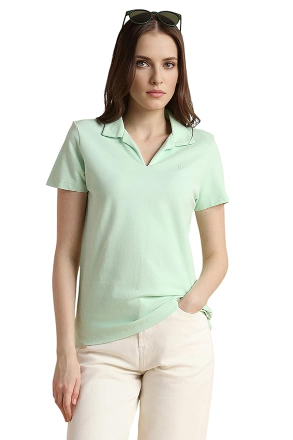 Van Heusen Women's Regular Comfort Fit Cotton Rich V Neck Polo T-Shirt