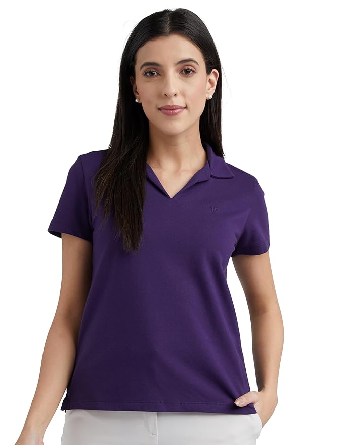 Van Heusen Women's Regular Comfort Fit Cotton Rich V Neck Polo T-Shirt