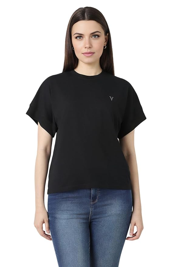 Van Heusen Women's Cotton Regular Fit Half Sleeve Crew Neck Casual Regular Comfort Fit T-Shirt
