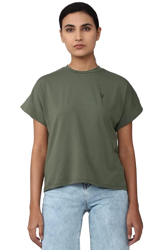Van Heusen Women's Cotton Regular Fit Half Sleeve Crew Neck Casual Regular Comfort Fit T-Shirt