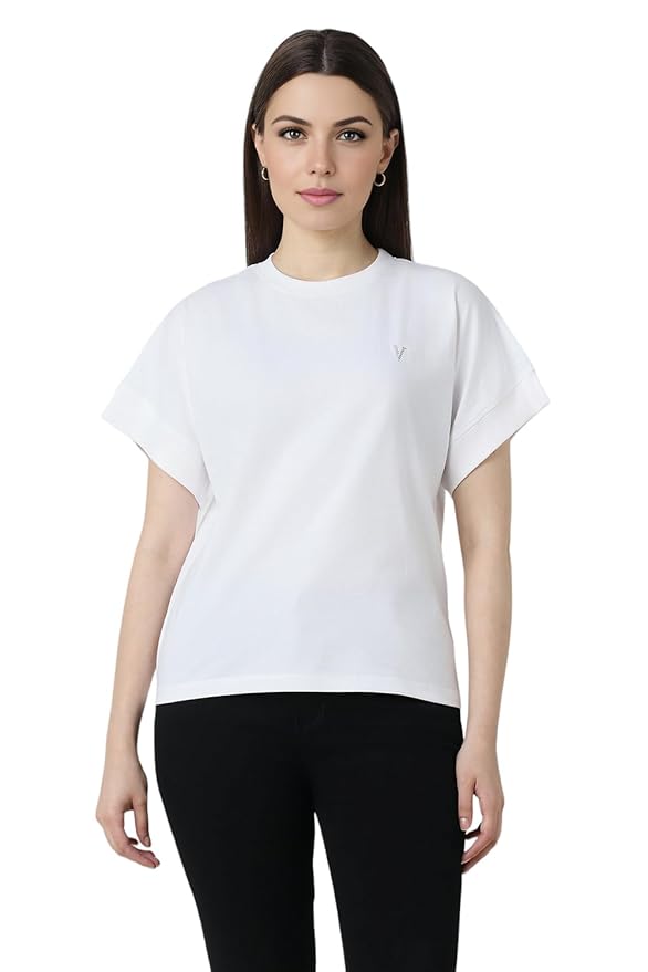 Van Heusen Women's Cotton Regular Fit Half Sleeve Crew Neck Casual Regular Comfort Fit T-Shirt