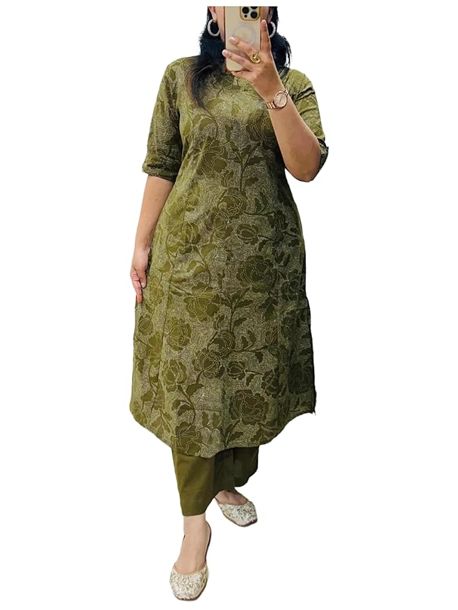 ANNI Designer Kurta Sets for Women Viscose Blend Printed | Kurti Set for Woman | Kurta Palazzo Set | A Line Kurti | Mandarin Collar Elbow Sleeve Suit Set for Women Stylish Ethnic Outfit Clothing