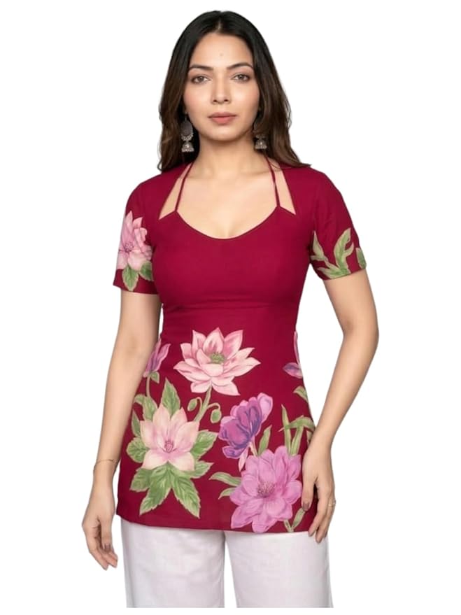 ANNI Designer Short Kurti for Women Latest | Viscose Printed Straight Kurti Tops for Women | Stylish Short Kurtis for Woman | Casual Kurti with Jeans Styling | Trendy Kurtas for Woman