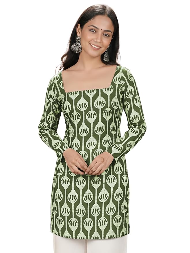 GRECIILOOKS Short Kurti for Women Latest | Short Kurta | Women's Floral Printed Rayon Short Kurta | Short Kurti for Women | Comfortable, Office & Casual Kurta for Jeans, Leggings & Trousers