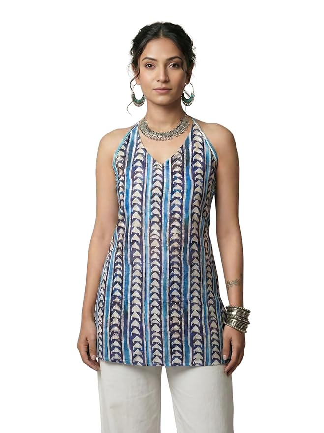 GRECIILOOKS Stylish Kurti Tops for Women Rayon Regular Fit | Sleeveless Short Kurti Tops for Western Outfit | Latest Printed Kurti for Women | Trendy Womens Tops for Casual & Office Wear
