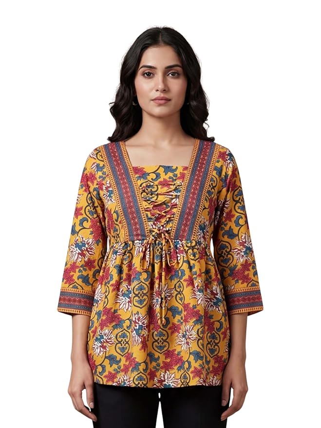 Leriya Fashion Women's Rayon Paisley Printed Tunic Western Tops Short Kurti – Comfortable Everyday Wear & Half Sleeves, Collar Neck (Available in Plus Size)