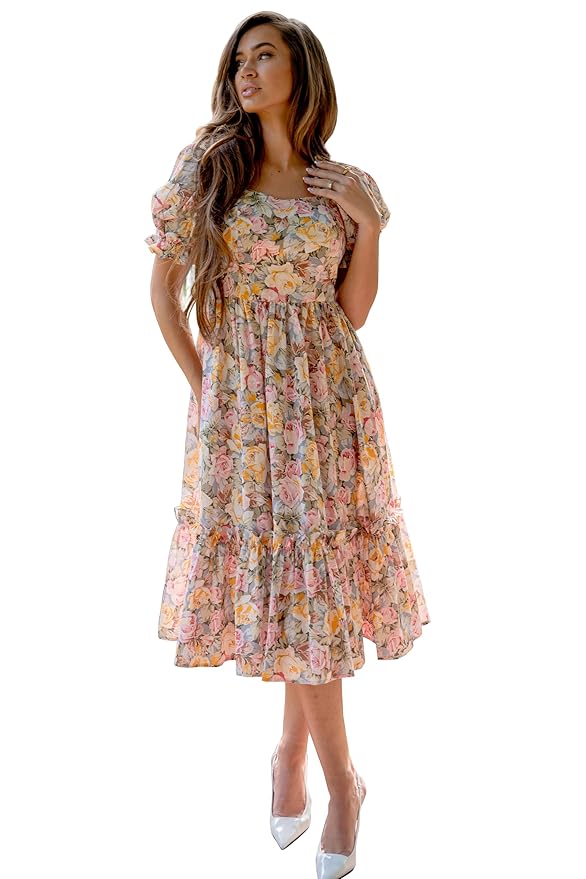 Shasmi Women's Navy Blue Georgette Digital Floral Printed Floral Printing Short Sleeve A-Line Maxi Gown Dress for Women (Gown Dress 248)