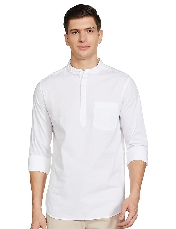 Amazon Brand - Symbol Men's Cotton Shirt | Kurta Placket Style | Casual | Plain | Full Sleeve | Summer - Regular Fit (Available in Plus Sizes)