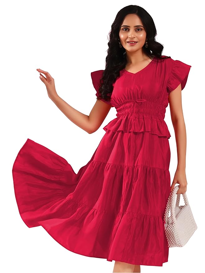 GRECIILOOKS Stylish One Piece Dress for Women | Casual & Party Outfit Midi Dresses | Summer Beach Outfit Western Dress for Woman | Flared Tiered Long Dresses for Women