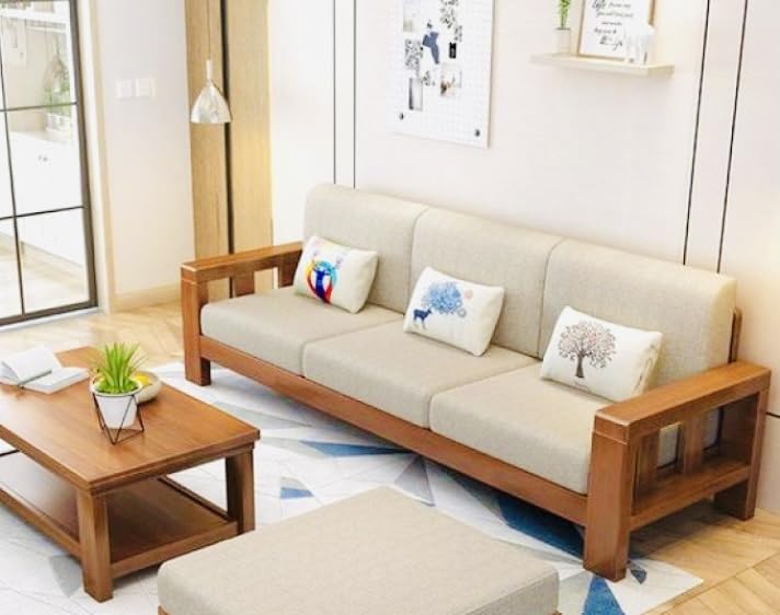 Home furniture Wooden Sofa Set for Living Room and Office 3 Three Seater Walnut Finish Natural Teak Finish (Winster, Rosewood (Natural Teak Finish) Handicraft- Handmade