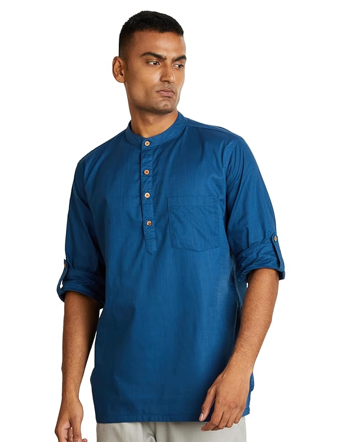 Amazon Brand - Symbol Men's 100% Cotton Solid Short Length Casual Kurta - Regular Fit (Available in Plus Sizes)