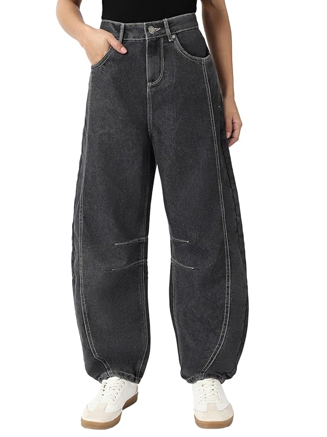 Bewakoof Women's Washed Banana Fit Pure Cotton Jeans