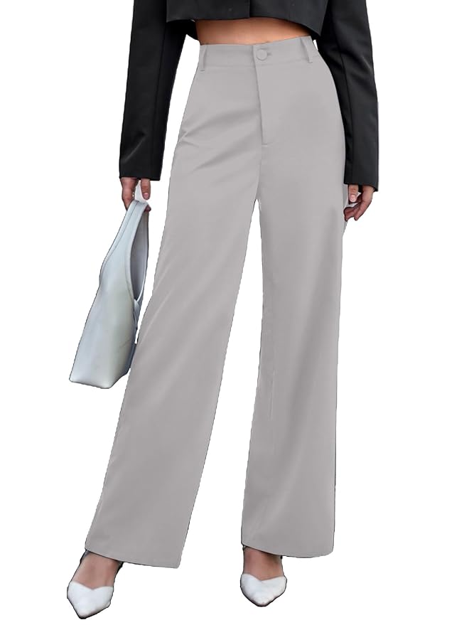 Aahwan Solid Offwhite High Waist Wide Leg Pants for Women's & Girls'