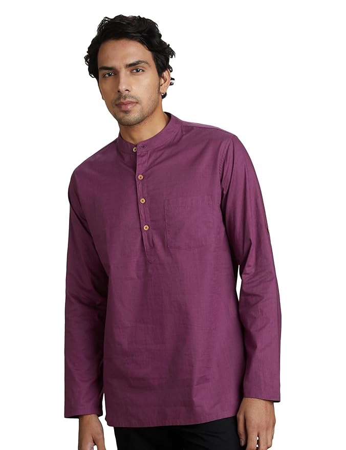 Amazon Brand - Symbol Men's 100% Cotton Solid Short Length Casual Kurta - Regular Fit (Available in Plus Sizes)