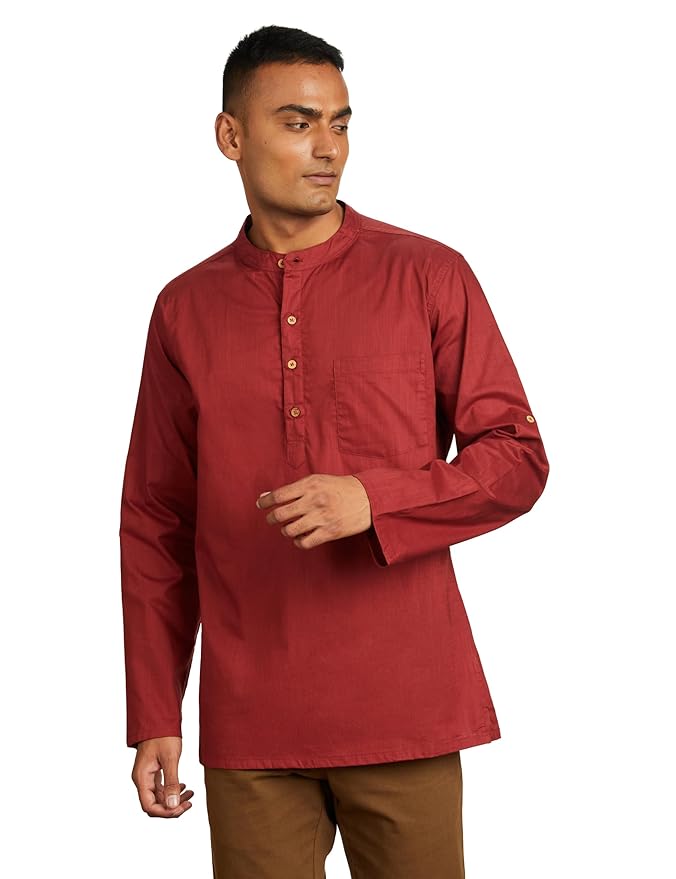 Amazon Brand - Symbol Men's 100% Cotton Solid Short Length Casual Kurta - Regular Fit (Available in Plus Sizes)
