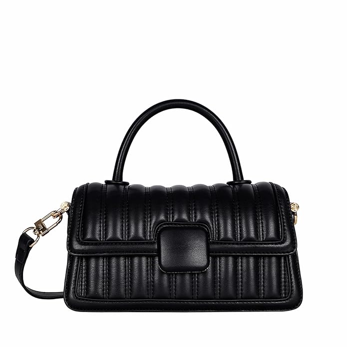 HIE Noir Crossbody Bag for Women Vegan Leather Textured Handbag | Detachable Adjustable Strap, Gold Hardware, Magnetic Closure, Three Compartments – Perfect for Travel.