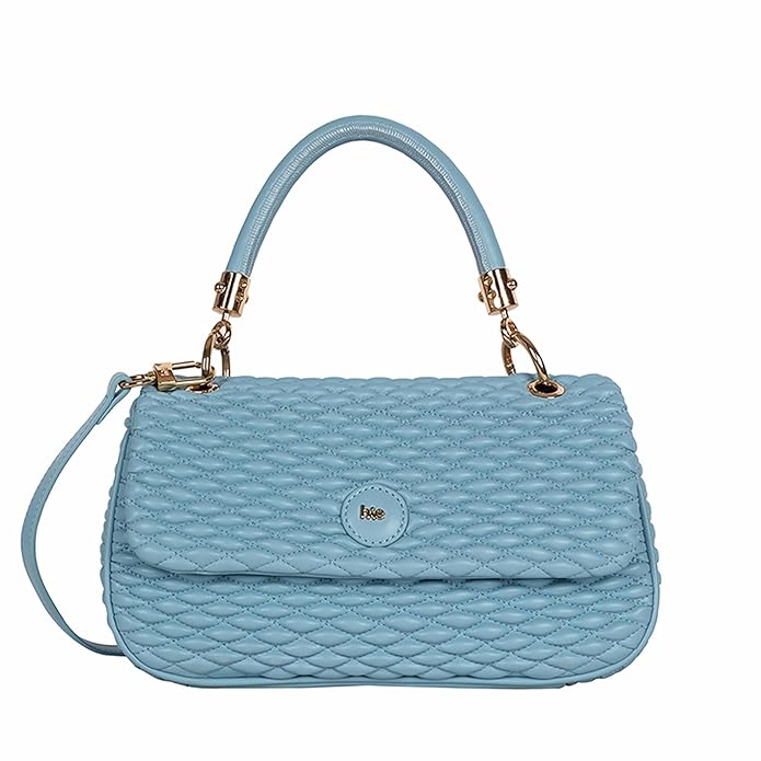 HIE Celeste Vegan Leather Crossbody Bag, Soft Structured Design with 3D Effect, Gold-Tone | Detachable Adjustable Strap & Branded Interior – Stylish for Everyday & Special Occasions.