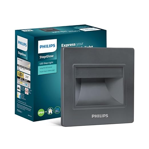 Philips 2W Decorative LED Step Light | StepGlow Surface Mounted Anthracite Outdoor LED Stair Light | Warm White, Pack of 1-Acrylonitrile Butadiene Styrene