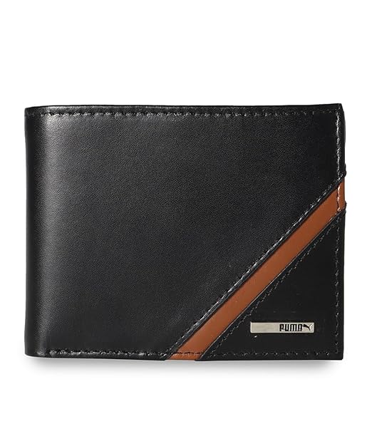Puma, Unisex-Adult, Metal World Logo Wallet, Black-Desert Tan, (9216801)