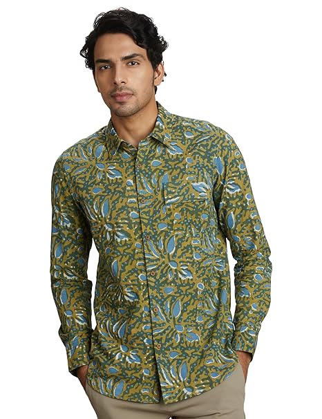 Amazon Brand - Symbol Men's Solid Regular Fit Cotton Ethnic Shirt