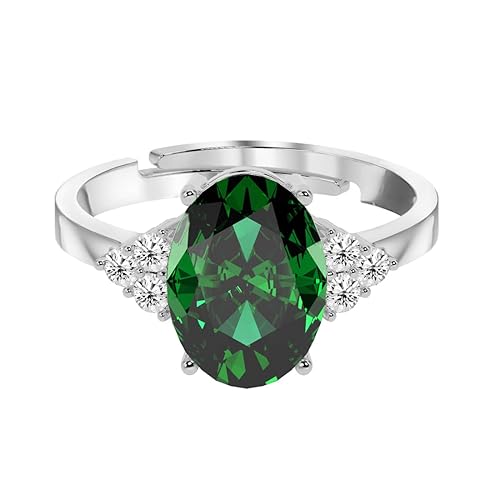 Clara 925 Sterling Silver Oval Stone Ring with Adjustable Band | Gift for Women Wife Girls