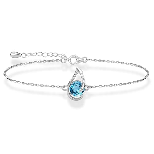 Clara 925 Sterling Silver Sky Blue Eye Pendant Earring Chain Bracelet Ring Jewellery Set| Rhodium Plated, Swiss Zirconia | Gift for Women & Girls