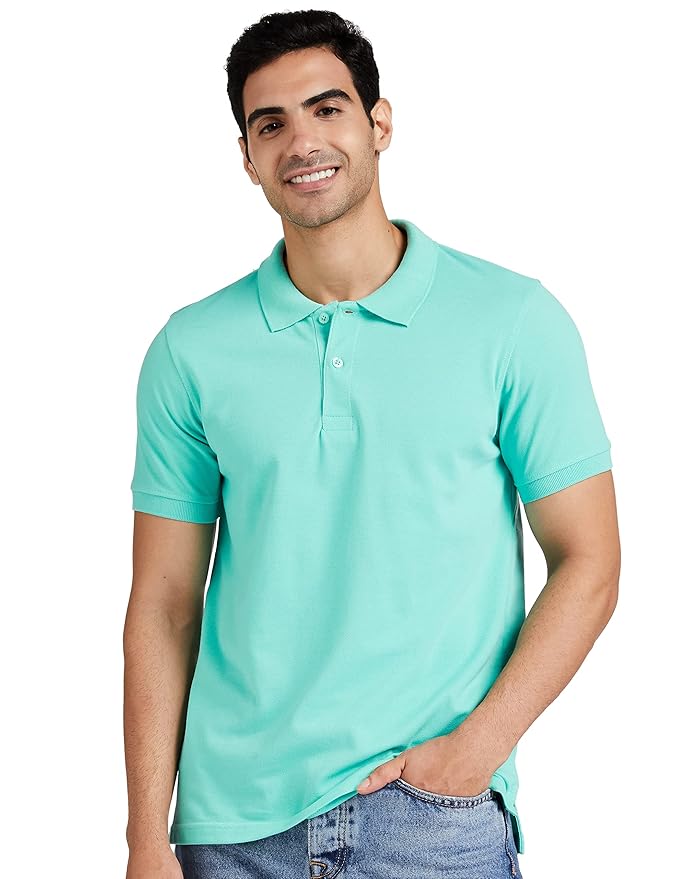 Amazon Brand - Symbol Men's Cotton Rich Solid Polo Tshirt | Collar Tshirts | Half Sleeves | Plain-Regular Fit (Available in Plus Sizes and Combo Pack of 2)