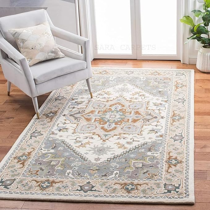 Premium Hand Tufted Woollen Carpets for Living Room Bedroom. Hall Size 4 x 6 feet (120X180 Cm) L Grey A6