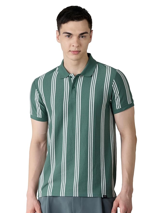 Amazon Brand - Symbol Men Cotton Rich Textured Striper Polo Tshirts | Regular Fit | Half Sleeves - Available in Plus Sizes