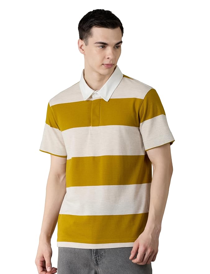 Amazon Brand - Symbol Men Relaxed Fit Rugby Collar Polo| Half Sleeves | Available in Plus Size