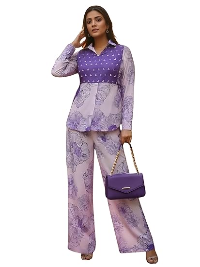 Leriya Fashion Co Ord Set for Women Stylish | 3 Piece Kurti Set for Women | Dress for Woman | Printed Co-Ord Set with Collar Neck | Kurta Sets for Woman | Summer Full Sleeve Top Pant Outfits