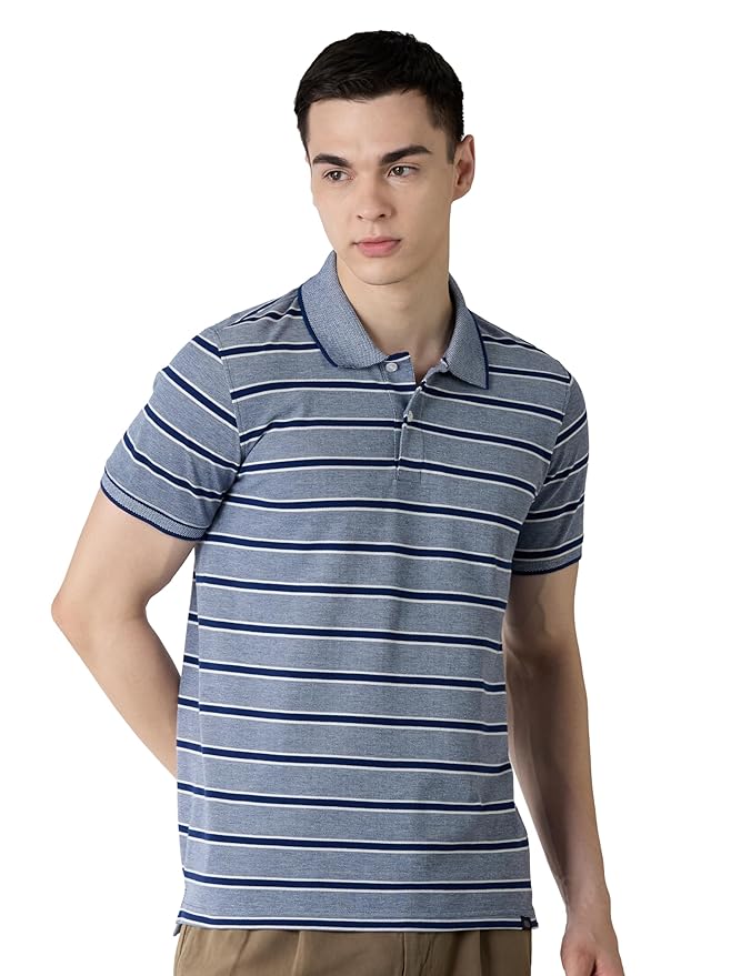 Amazon Brand - Symbol Men Cotton Rich Textured Striper Polo Tshirts | Collar Striped Tshirts | Half Sleeves - Regular Fit (Available in Plus Sizes)