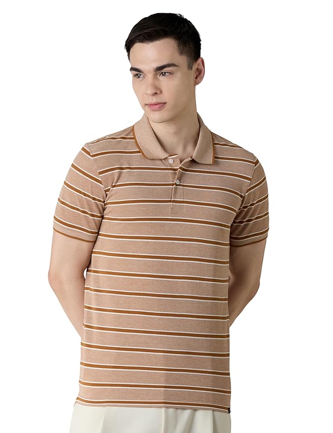 Amazon Brand - Symbol Men Cotton Rich Textured Striper Polo Tshirts | Collar Striped Tshirts | Half Sleeves - Regular Fit (Available in Plus Sizes)