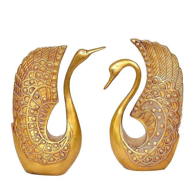 Amazon Brand - Umi Brass Swan Statues in Pair | Pair | Height : 9.5 inches (Each)