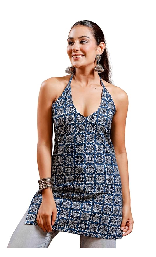 Amazon Brand - Tavasya Women Floral Printed V-Neck Straight Kurta | Sleeveless Ethnic Wear | Trendy Top