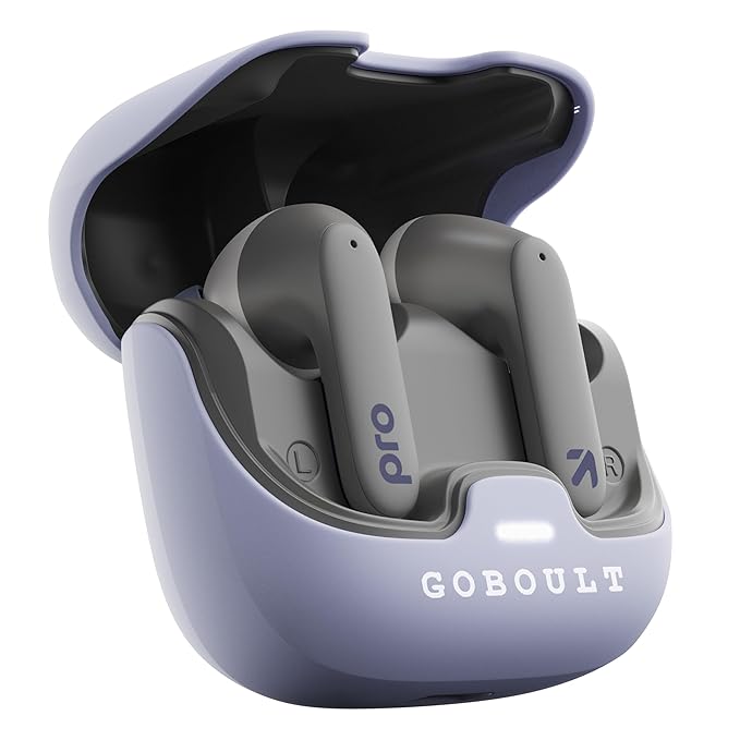 GOBOULT Z40 Pro with 100H Playtime, Zen Quad Mic ENC, 45ms Low Latency Gaming, Premium Rubber Grip Case, 13mm Bass Drivers, BT 5.3, TWS Truly Wireless in Ear Earbuds (Lavender)