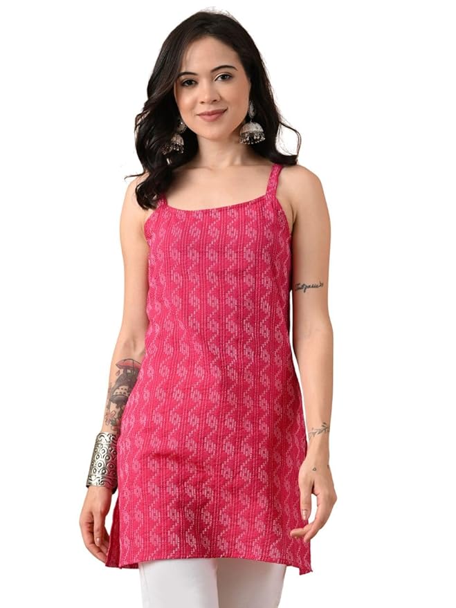 Amazon Brand - Tavasya Women Ethnic Printed Trendy Top | Sleeveless Short Kurti | Regular Fit