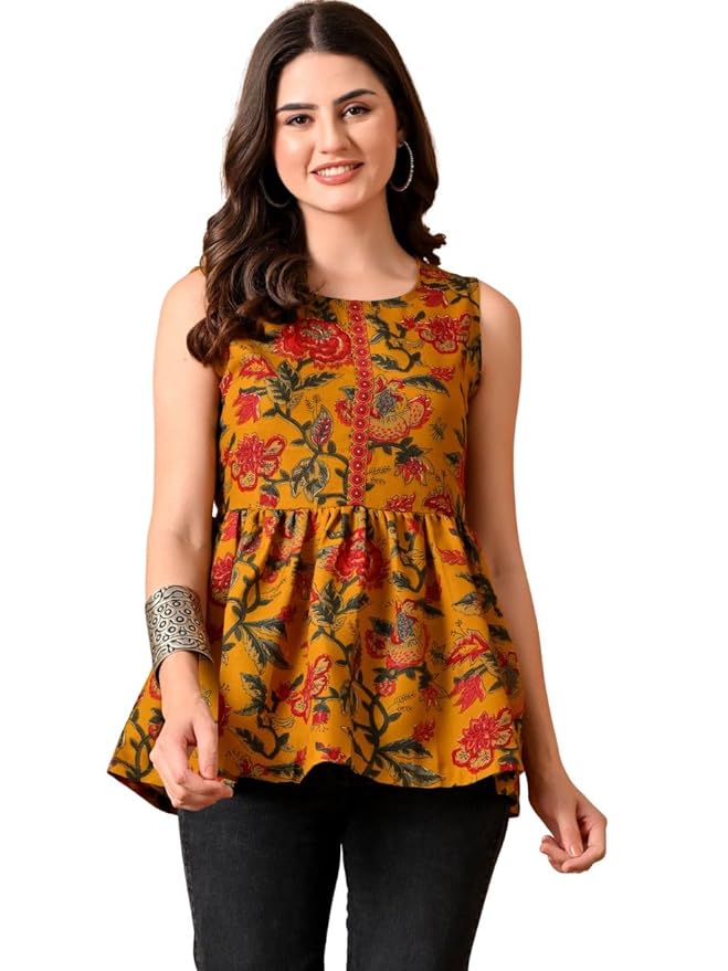 Amazon Brand - Tavasya Women Floral Printed Kurta | Anarkali Style Short Kurti Salwar | Everyday Trendy Ethnic Wear