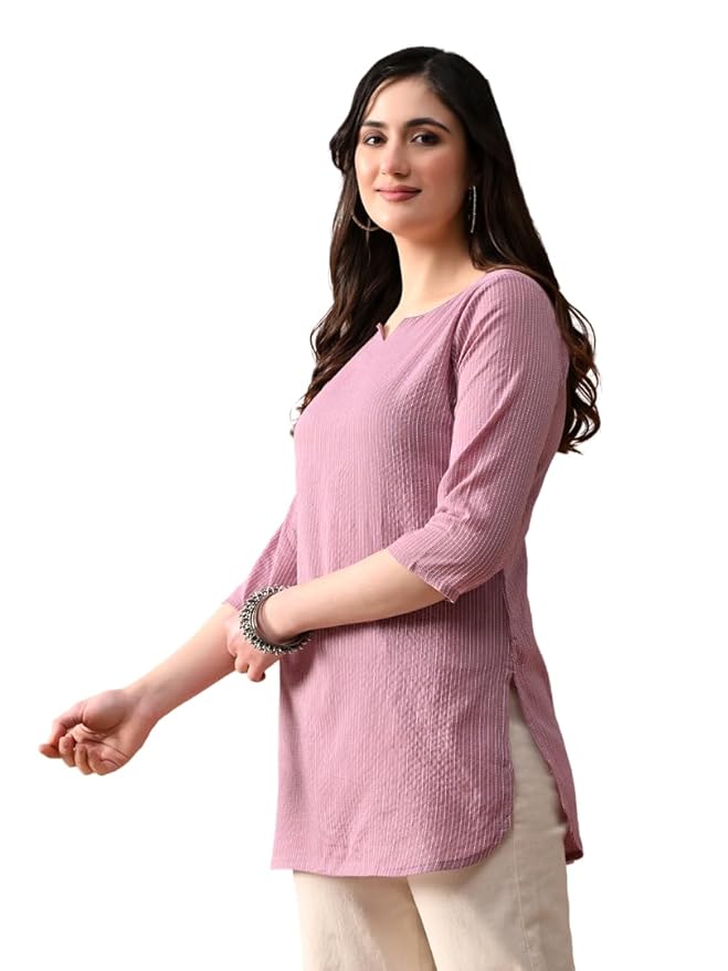 Amazon Brand - Tavasya Women Pure Cotton Katha Plain Short Kurti |Short Top| Solid Casual Tunic