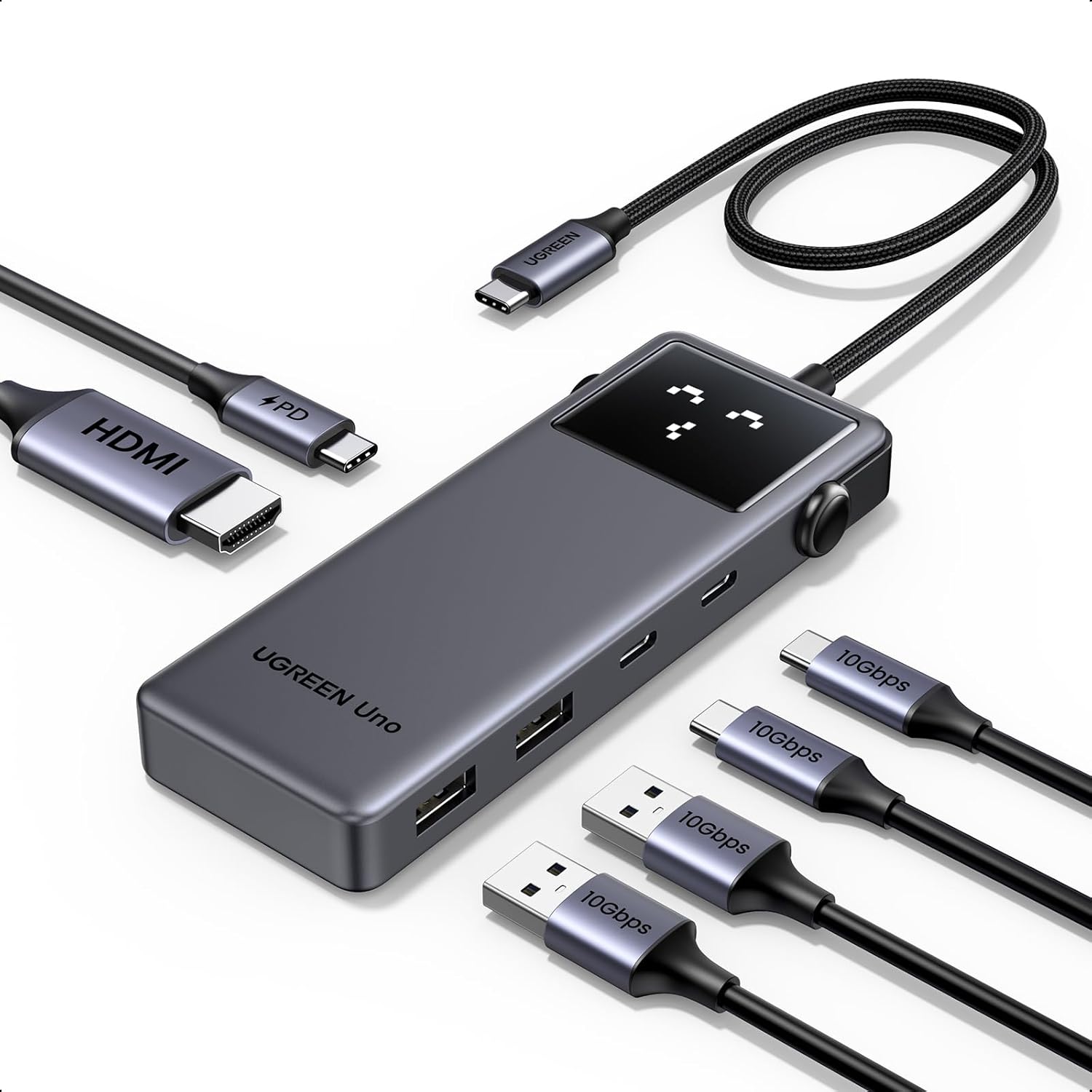 UGREEN Uno USB C Hub, 6-in-1 Type C Adapter with 4K@60Hz HDMI, 10Gbps 2×USB C& A 3.2 Data Ports, 100W Power Delivery for PC Laptop Phone Compatible with MacBook Air, iPad, iPhone 17/16 Series and More